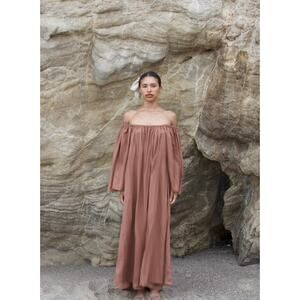 Perle Mer Angel Dress Cacao Maxi Organic Cotton Peasant Small Rust Brown